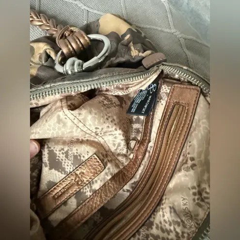 VTG B. Makowsky Caroline Bag Camouflage Bronze Leather Braided Double Handles Brown