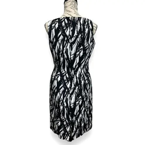 Tahari  Black White Abstract Print Sleeveless Sheath Midi Dress Work Office 4P