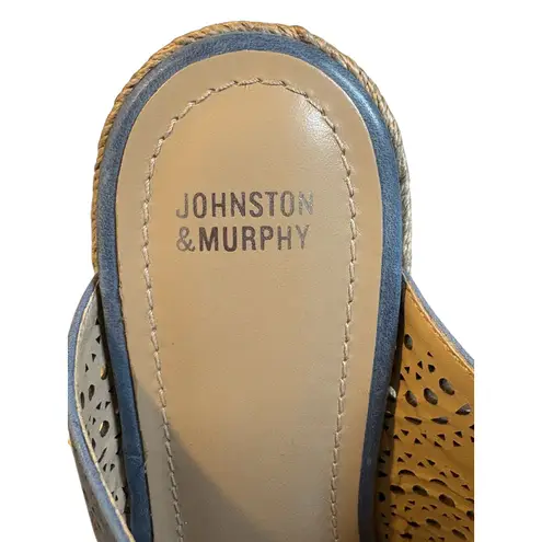 Johnston & Murphy Blue Laser Cut Wedge Espadrille Thong Sandals Women Size 8M