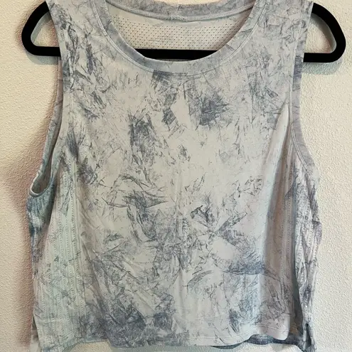 Lululemon  Train To Be Tank White Luna Blue Tye Dye Mesh Yoga Workout size 10