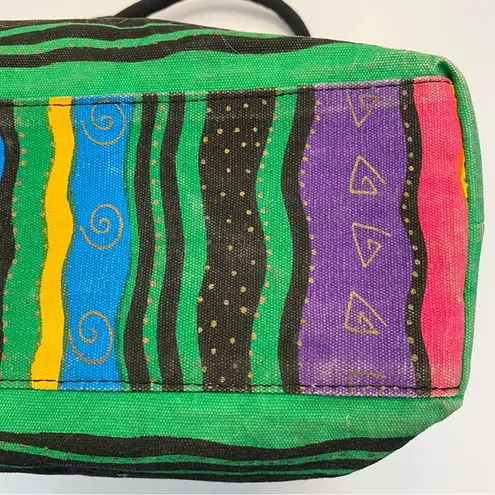 Laurel Burch Tote Bag Cats Canvas Coated Interior Vibrant Zipper Large Retired Green