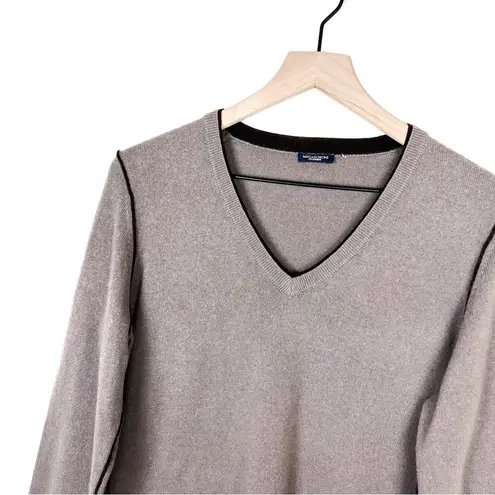 Magaschoni  100% Cashmere V-neck Long Sleeve Pullover Knit Sweater in Taupe