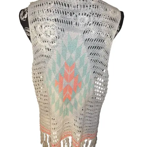 Vanity Women’s Fringe Cardigan Vest – Size Large – Boho Crochet Knit