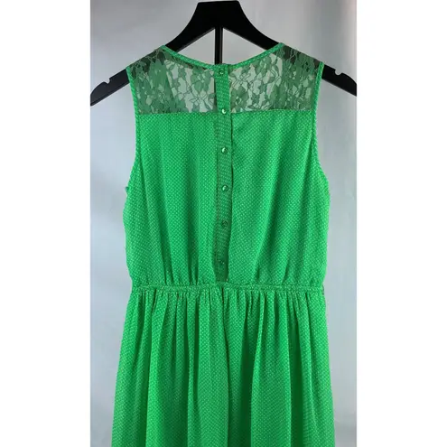 Zara Trafaluc Green Polka Dot Dress Lace Trim Sleeveless Summer Cute Soft &Flowy