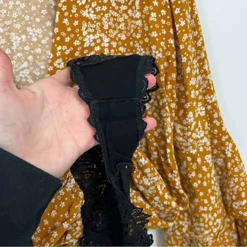 Free People  She’s Ditsy Floral Bodysuit Layered Bell Sleeves Gold Size Small