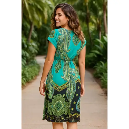 5th & Love 5th Love Large Turquoise Lime Green Black Printed Boho Dress Summer Vacation