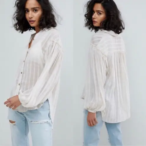 Free People  Headed To The Highlands White Oversized Gauze Button Up Shirt Size S