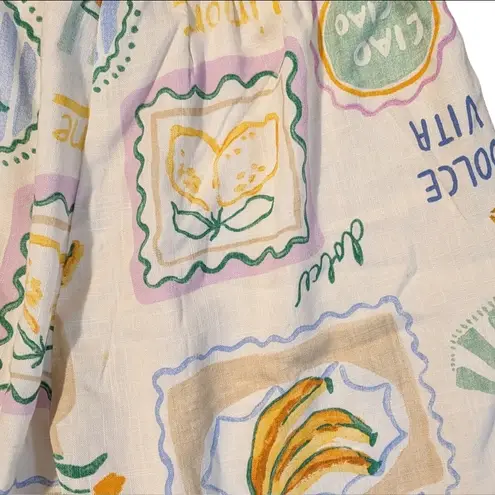 Paper Heart Linen Blend Shorts L Buon Appetito Print Italy Retro Festival Summer