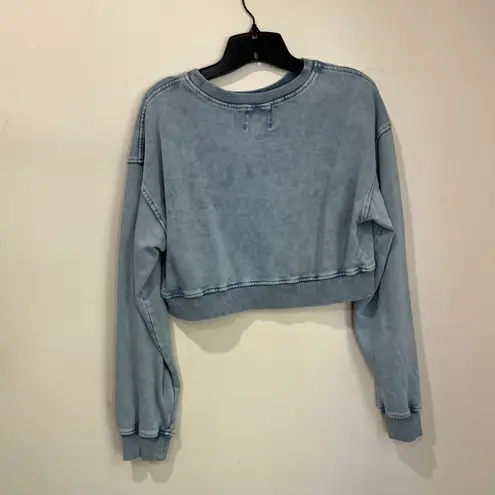 Lazy Sunday Blue Cropped Crewneck Sweatshirt Cotton Long Sleeve Top Sz S