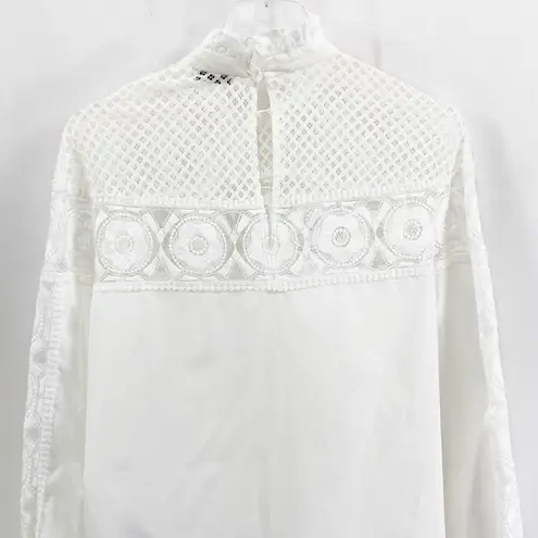 Sandro White Mock Turtle Neck Long Sleeve Lace Blouse