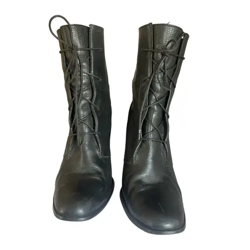 Vanessa Bruno Tie High Heel Witch Granny Boots in Black Leather Size 40/ US 9