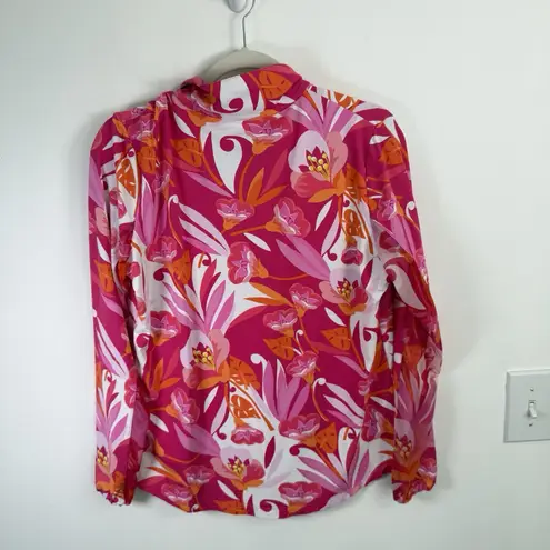 IbKul Long Sleeve 1/4 Zip Shirt Pink Floral Vented Mesh Golf UPF 50+ Womens Larg Size L