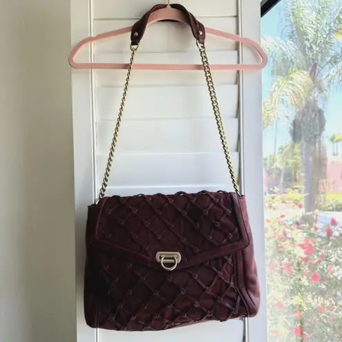 Pour La Victoire Knotted Leather Canvas Satchel Shoulder Bag in Oxblood & Gold