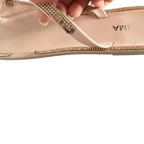 IMA Prima Lightweight Nude Rose Gold Rhinestone Bow Thong Sandals Tan Size 10