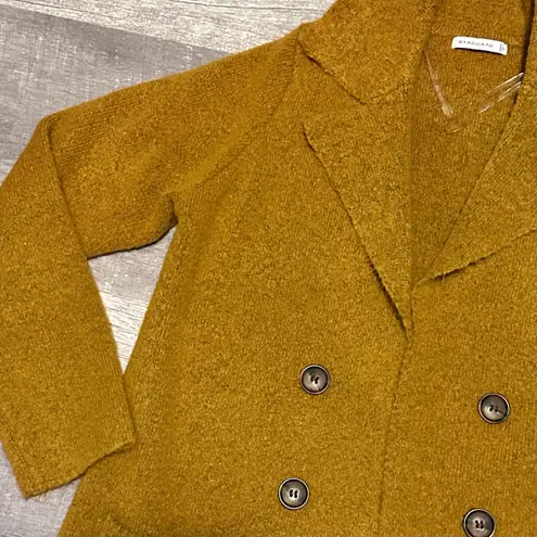 Staccato Open Front Coatigan Long Knit Sweater Womens S Mustard Yellow Pockets