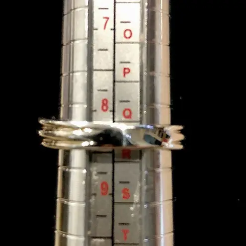 Sterling Silver Fluted Blue Topaz and Amethyst Ring Sz 7.5 - 8.5