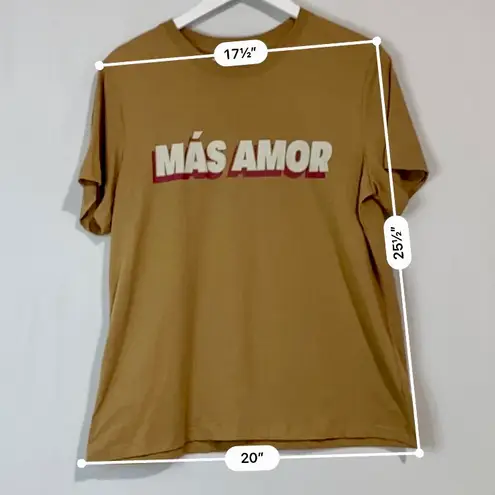Well Worn Women’s Más Amor Short Sleeve Graphic Tee Shirt Tan NWT