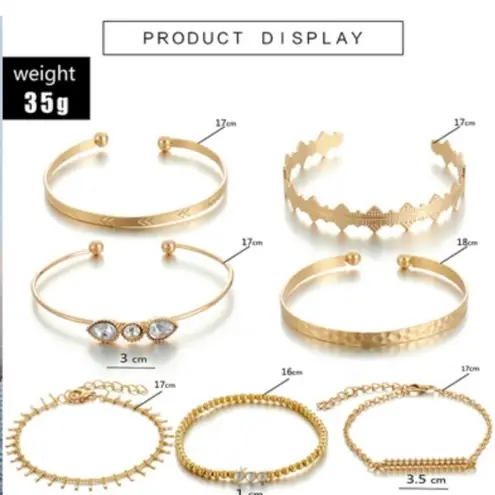 Boutique NEW Solid Gold Plated 7 pc Boho Stacking Bracelet Set
