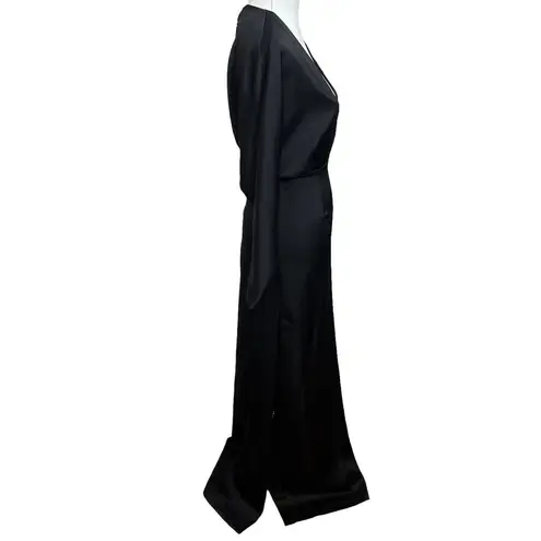 AQ/AQ  Madison Plunge Neck Satin Maxi Dress Black Side Slit Women’s Size 0