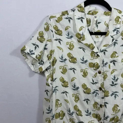 Kuhl Elsie Short Sleeve Button Up Tie Front Ivory Lemon Shirt Top Women's Size S
