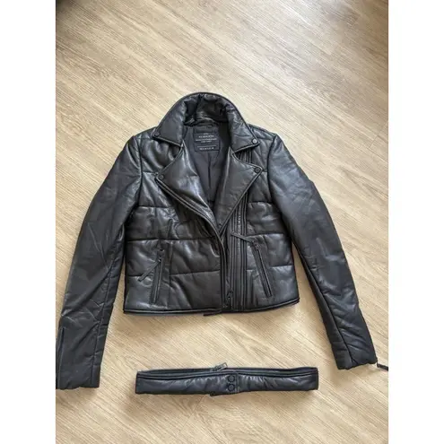 AllSaints Delaney Slim Fit Puffer Leather Biker Jacket black Sz UK8 US 4 WARM