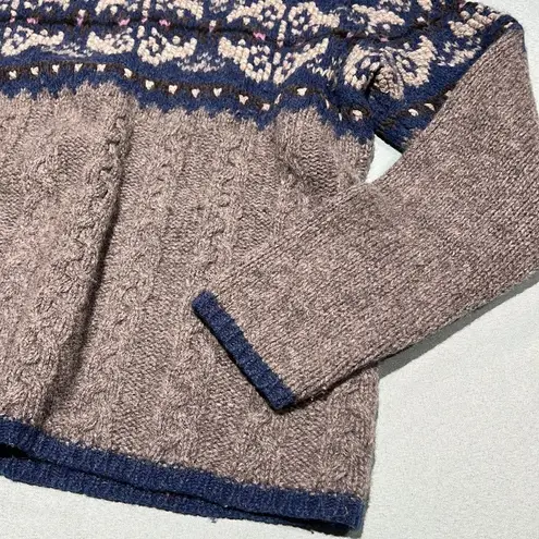 Carroll Reed Turtleneck Sweater 100% Wool Fair Isle Fisherman Core Gray Size L