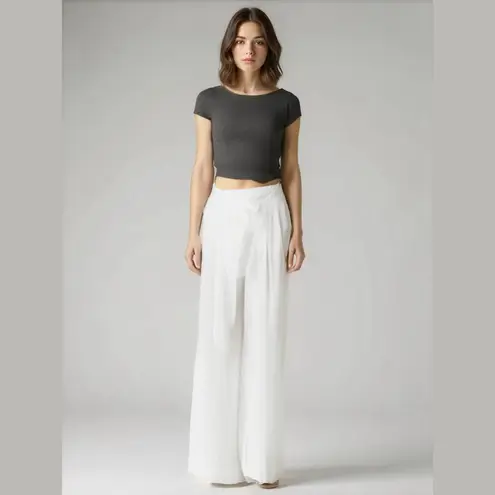 Elie Tahari Catherine Wide Leg Belted Pants Woman's 8 White Subtle Striped