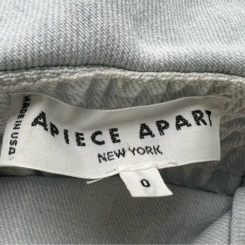 Apiece Apart Off Shoulder Ruffle Crop Top Pale Blue Denim Smocked Back 0