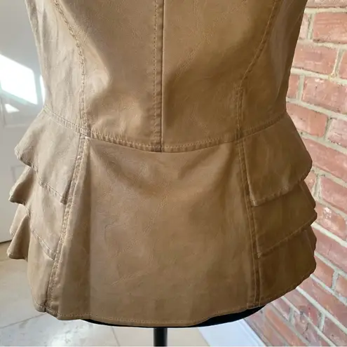 NWT V Cristina Cognac Faux Leather Peplum Vest S