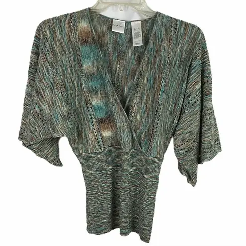 Emma James Emma E James Metallic Multi Color Knitted Winged Sleeve Sweater Size Small