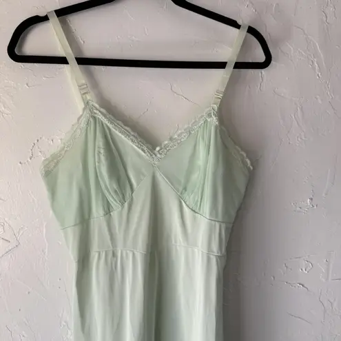 Vintage Shadowline Nightgown Slip Dress 36 Lace Trim Full Length 60s Coquette Green