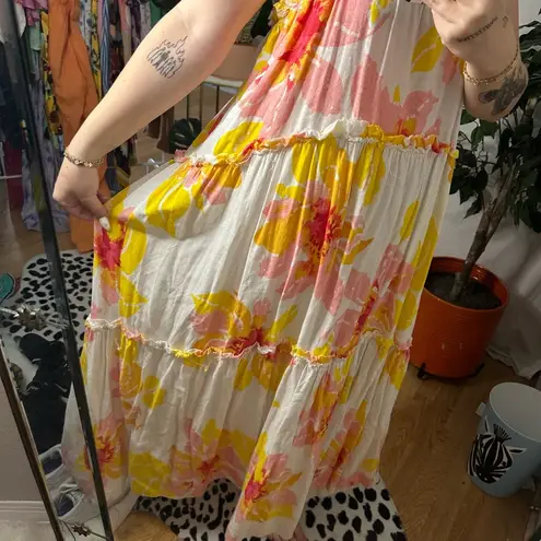 Free People  Moonshine Midi Dress Floral Yellow White Medium