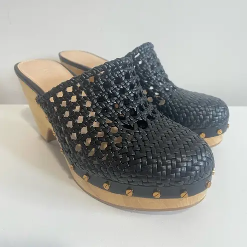 Veronica Beard Hardie Black Clogs Size 6 Perforated Leather Slip On Heeled Boho