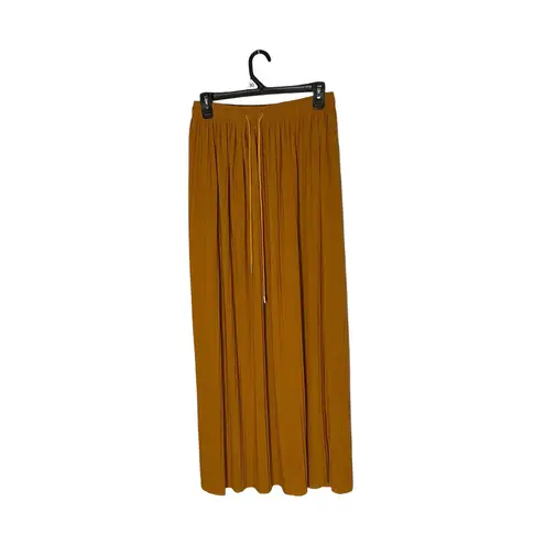 Pleated Midi Skirt Women M Elastic Waist Minimalist Fall Outfit Boho Style Golde Size undefined