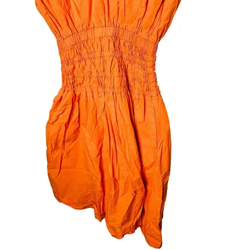 EUDON CHOI x RTR Orange Smocked Waist Hourglass Shape Back Tie Mini Dress Size 8