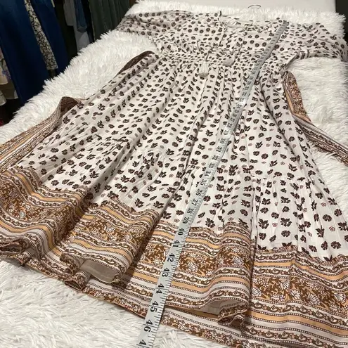 Cleobella Blakely Floral Long Sleeve Midi Dress in White Brown Large