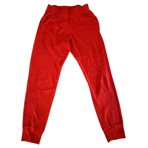 ZYIA Active Red Waffle Knit Henley Long Sleeve Top Joggers Set Medium