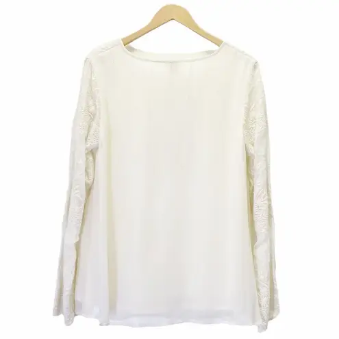 Sundance Cream Boho Embroidered Ivory Lace Long Sleeve Flowy Blouse Size Medium