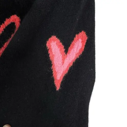 White + Warren Cashmere Graffiti Heart Sweater Black Size S