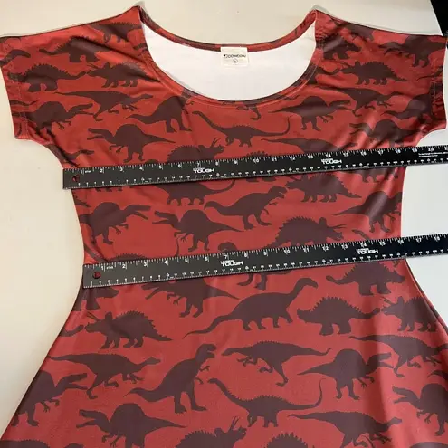 COWCOW Dress XL Brown Dinosaur Fit Flare Novelty Short Sleeve A
