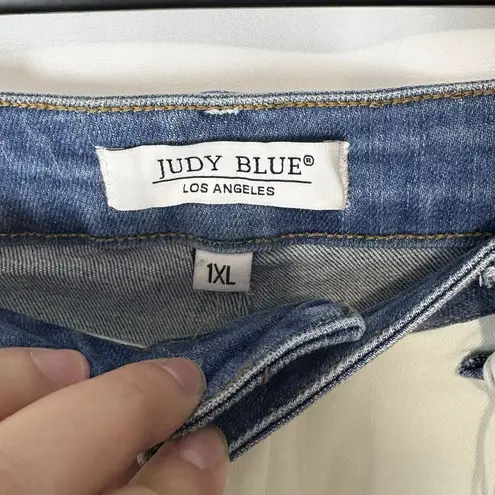 Judy Blue High Waist Ecru Blue Contrast Shorts 1XL Stretch Denim New