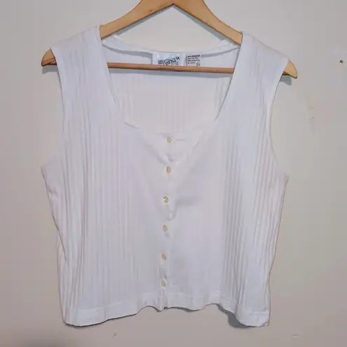 Vintage Denim Republic Ribbed Cropped Tank-Large-Button Front-Boxy-Square Neck