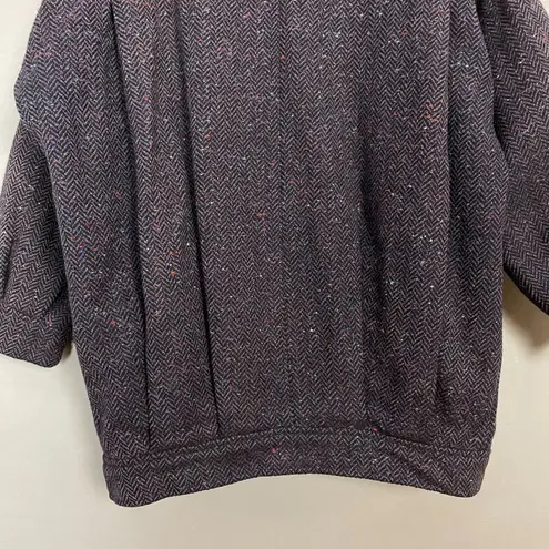 Vintage Wool Coat Tweed Batwing Sleeve Car Coat Women Herringbone Retro Brown