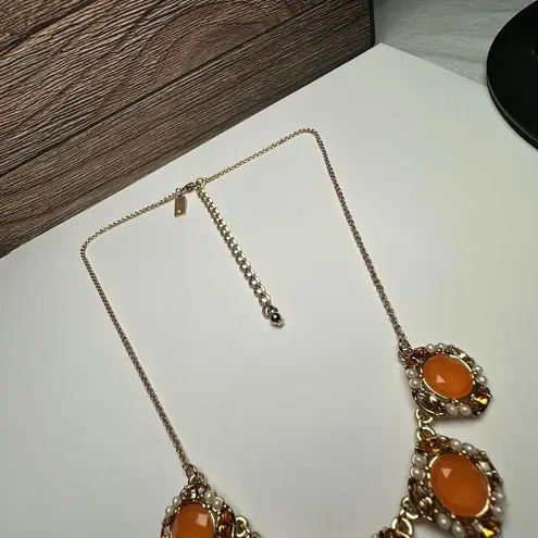 Kate Spade Orange Rhinestone Faux Pearl Gold Tone Necklace Bella Fleur
