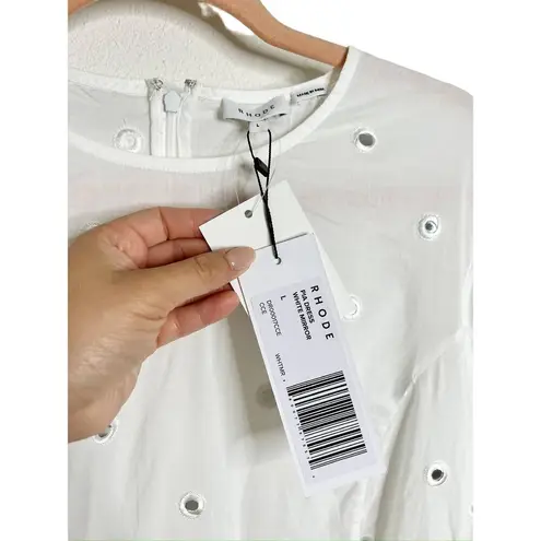 NWT Rhode Pia Puff Sleeve Eyelet Cotton Ruffle Mini Dress White Mirror Large