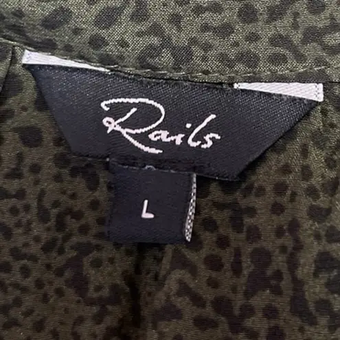 Rails Jasmine Olive Speckled V-neck Long Sleeve Smocked Waist Mini Dress Size L