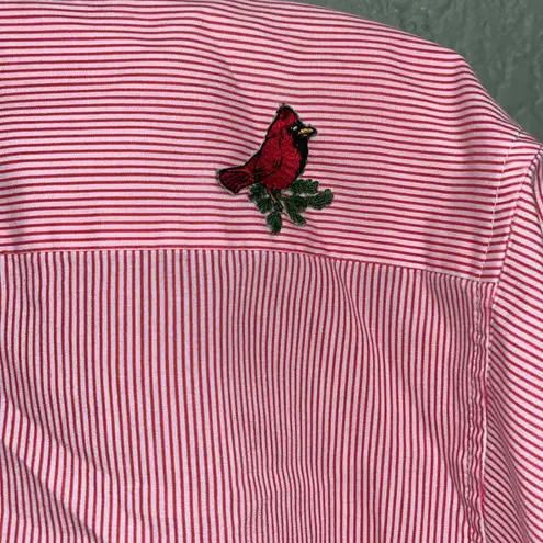 Vintage Cardinals Pinstriped Blouse Farmhouse Country XL