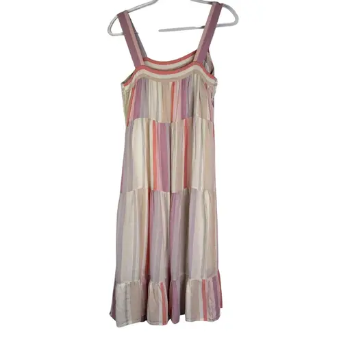 Rails Amaya Dress Juliette Metallic Stripe Pink Linen Midi FLAWED Beachy Small S