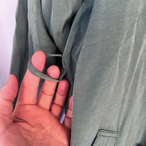 Gallery LIST Shiny Green Double Breasted Belted Short Trench Coat Size Medium