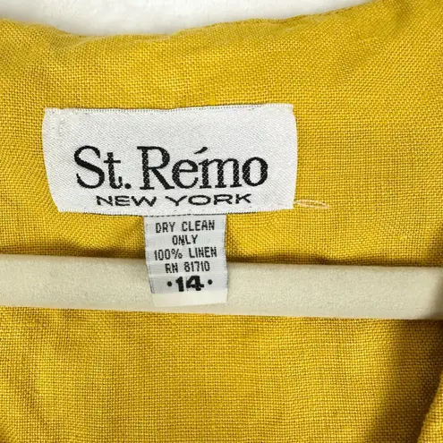 St Remo New York Linen Maxi Shirt Dress Size 14 Yellow Lined Sleeveless Pockets